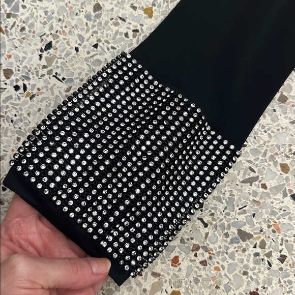 NWT Aqua Luxe v back black mini dress rhinestone embellished sleeve small s - Picture 3 of 7